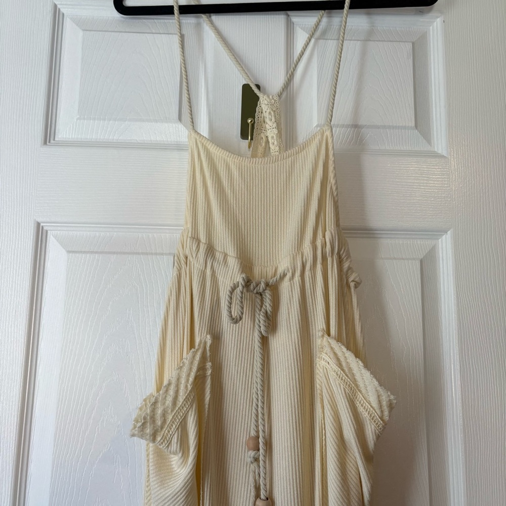Free People Cream Boho Open Back Wide Sleeve Jumpsuit Romper Size M - Picture 4 of 10